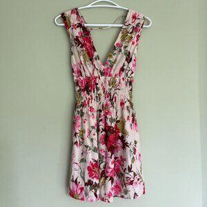 Flower print fit and flare ress with open back XS Pink/cream